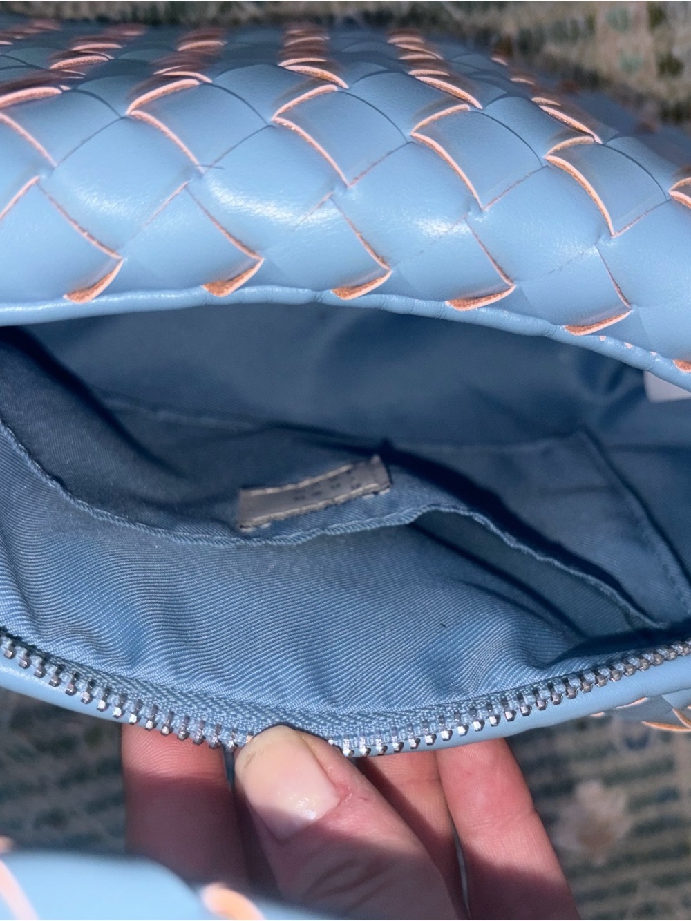 Woven Light Blue Leather Crossbody Bag